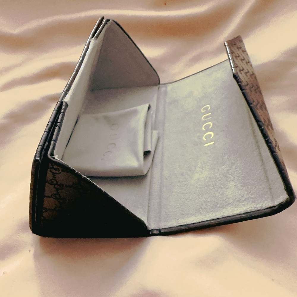 Gucci Triangular Prism Tri Fold Brown Leather Sun… - image 5
